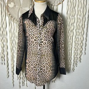 One Teaspoon Sheer Leopard Print Western Inspired Long Sleeve Button Down XS